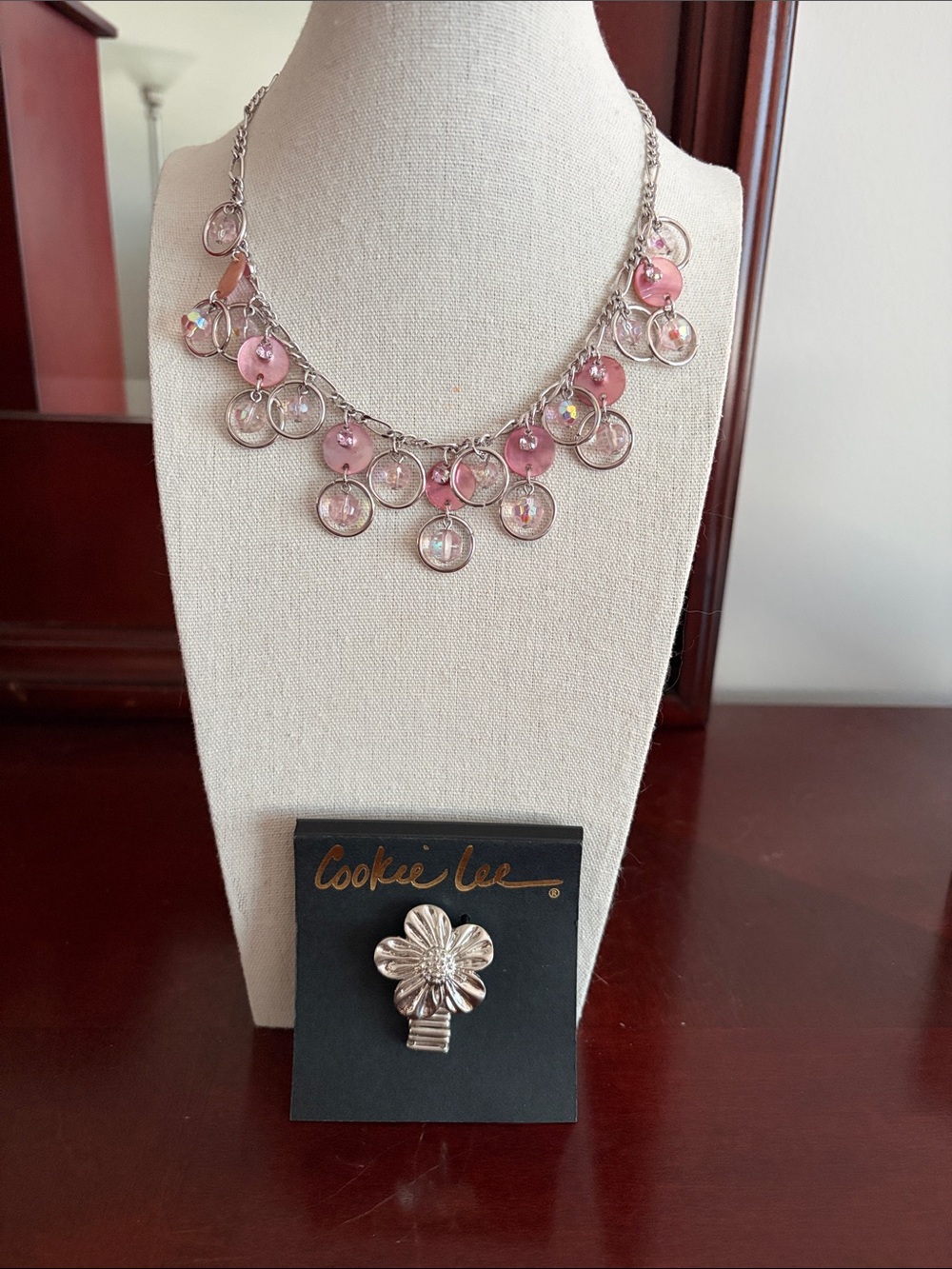 Cookie Silvertone Necklace and Ring Set